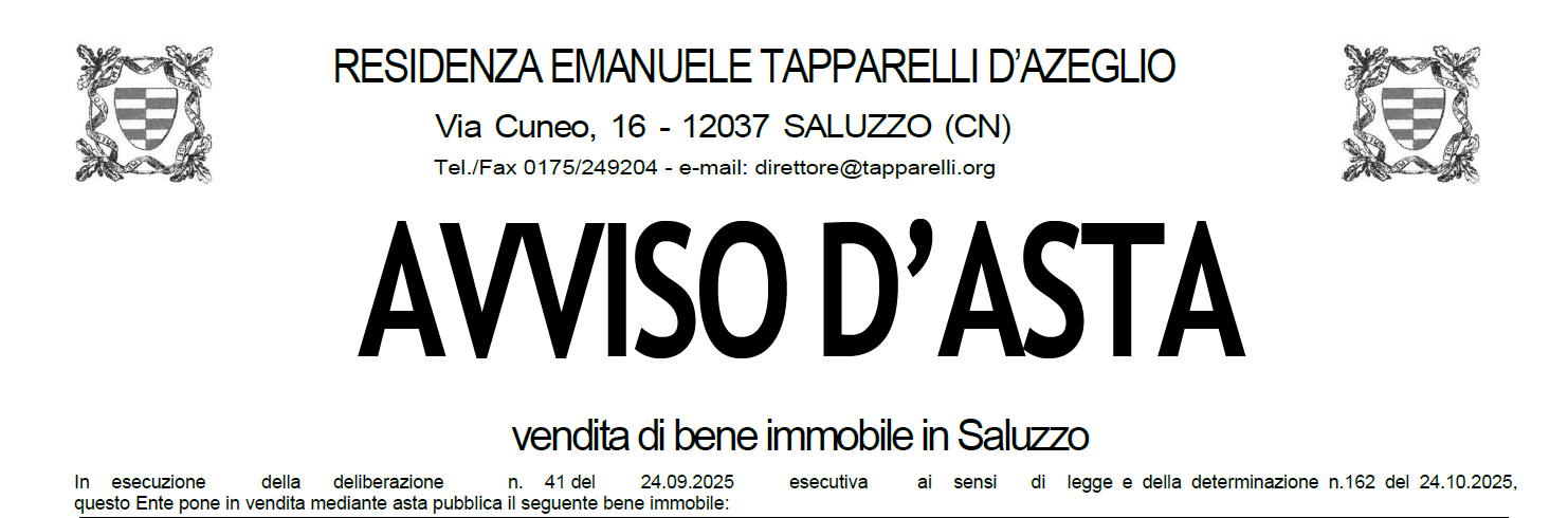 Avviso d’asta – vendita di bene immobile in Saluzzo